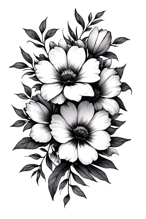 Half Sleeve Black And White Flowers