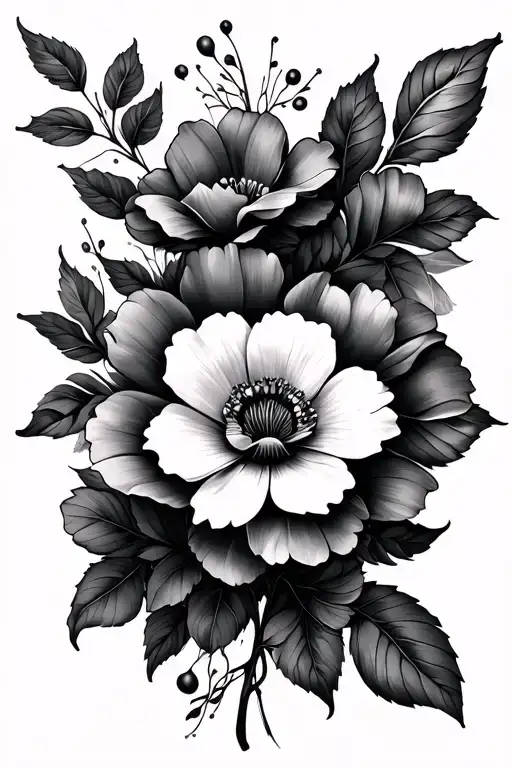 Half Sleeve Black And White Flowers