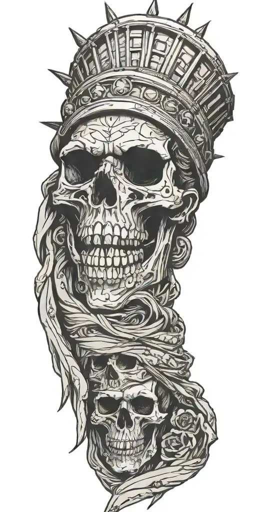 Statue Of Liberty With Skull Head With A Bandana Covering The Face
