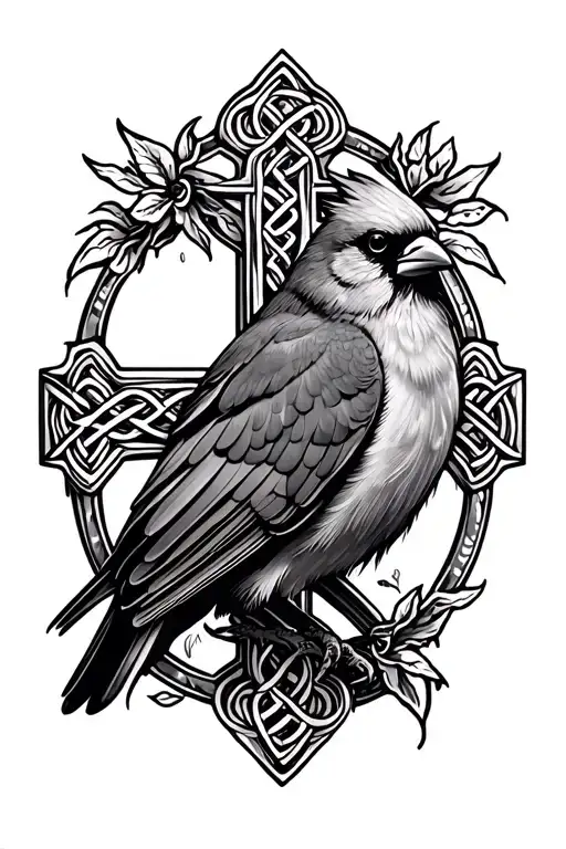 Cardinal In Celtic Cross Surrounded