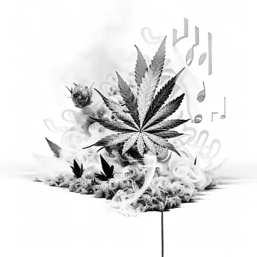 A Music Equalizer Made Of Smoke And Surrounded By Cannabis Leaves