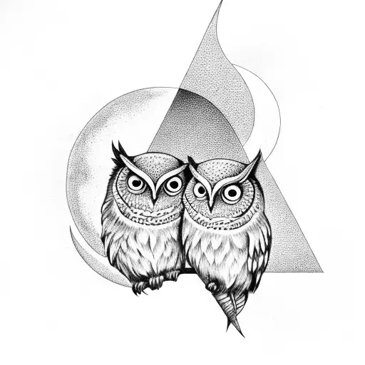 Twin Flame Owls Crescent Moon