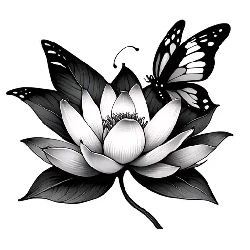 Lotus Flower And Butterfly