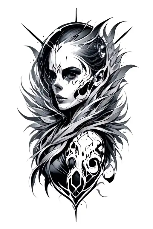 Black And Grey Cyber Sigilism Back And Shoulder