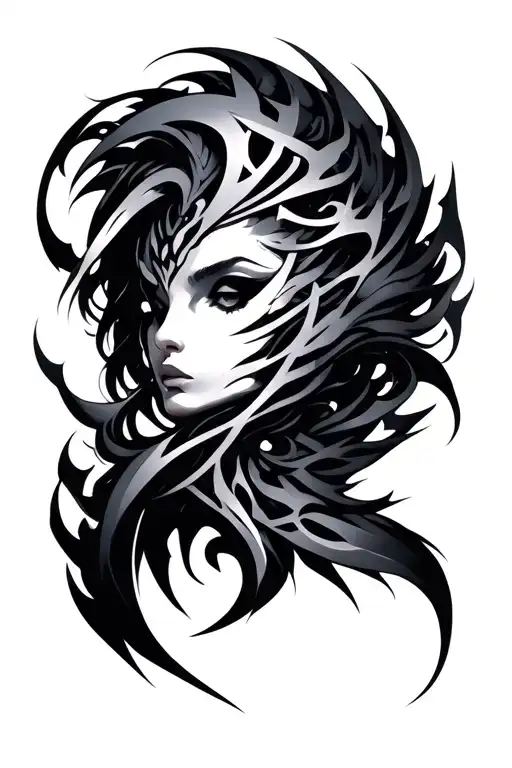 Black And Grey Cyber Sigils Back And Shoulder