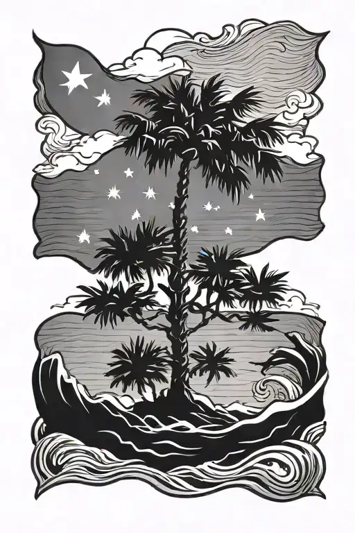 South Carolina Flag Crescent Moon With Waves In Front