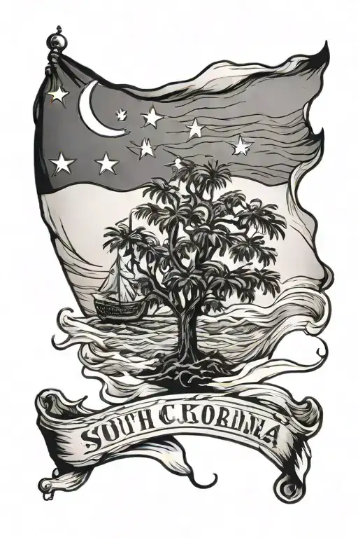 South Carolina Flag Crescent Moon With Waves In Front