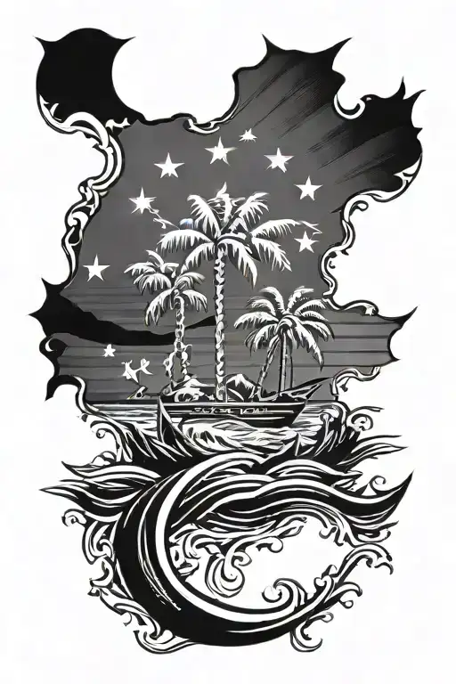 South Carolina Flag Crescent Moon With Waves In Front