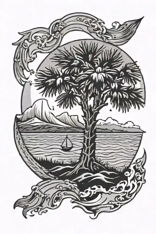 South Carolina Flag Crescent Moon With Waves In Front