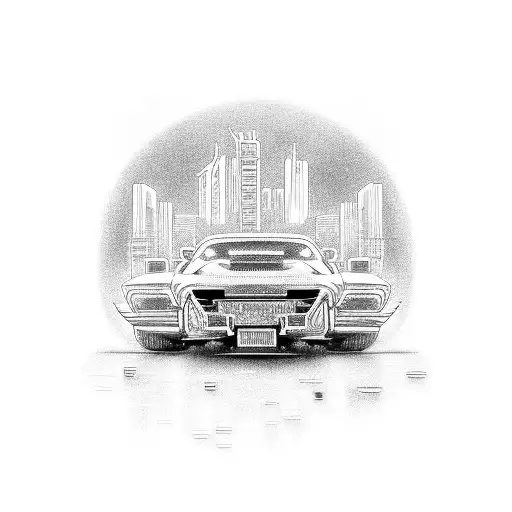 An Intricate Design Of A Classic Car Speeding Through A Neon-lit Cityscape