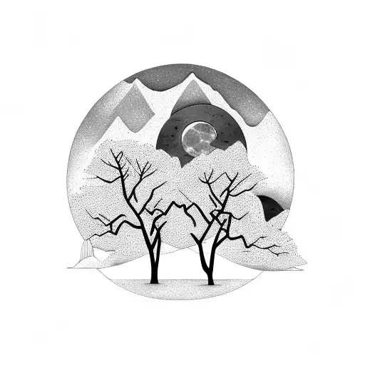 Mountain Trees And Moon