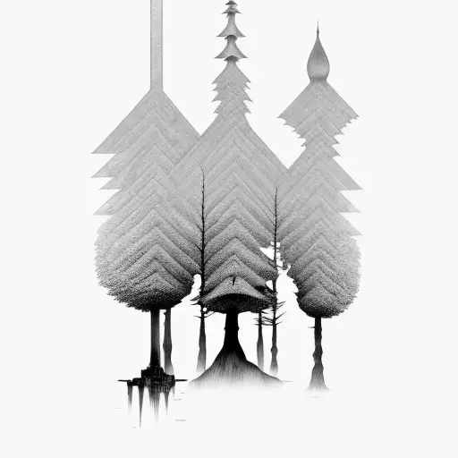 A Surreal Landscape Featuring A City Skyline Merging With A Forest