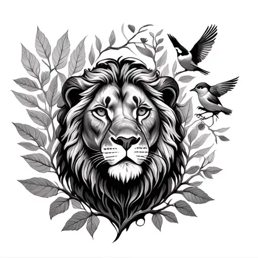 Lioness Ring With Tree Of Life On Hand And Leaves As Childrens Names And A Sparrow In The Background