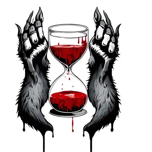 Hour Glass With Bloody Wolf Paws