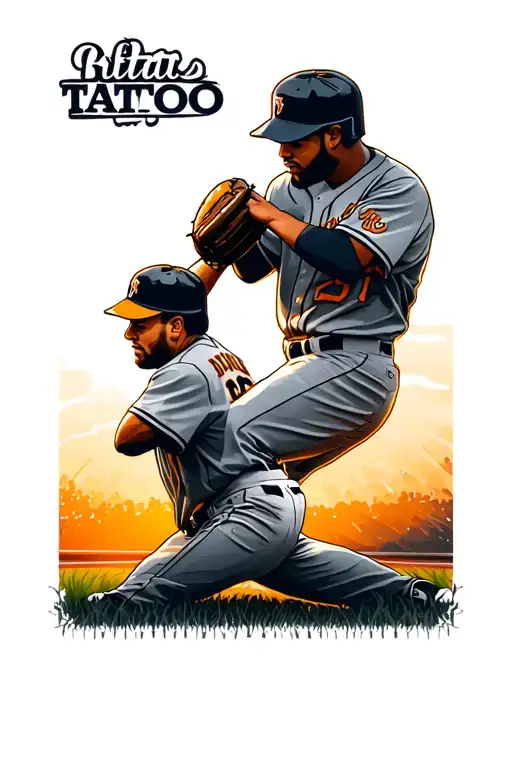 Baseball Field During Sunset With Players Posing