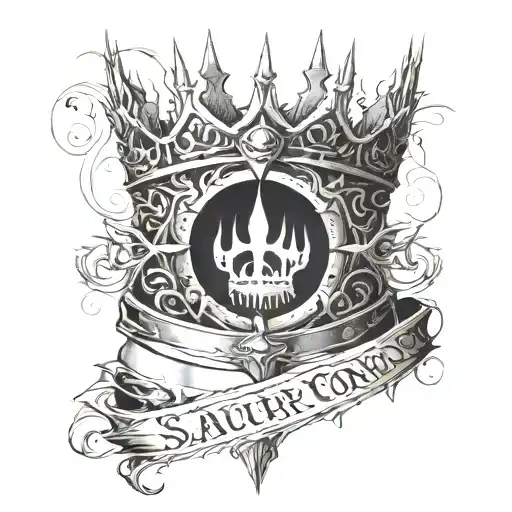 Sauron's Crown Around Forearm With The Words From The Ring Incorporated