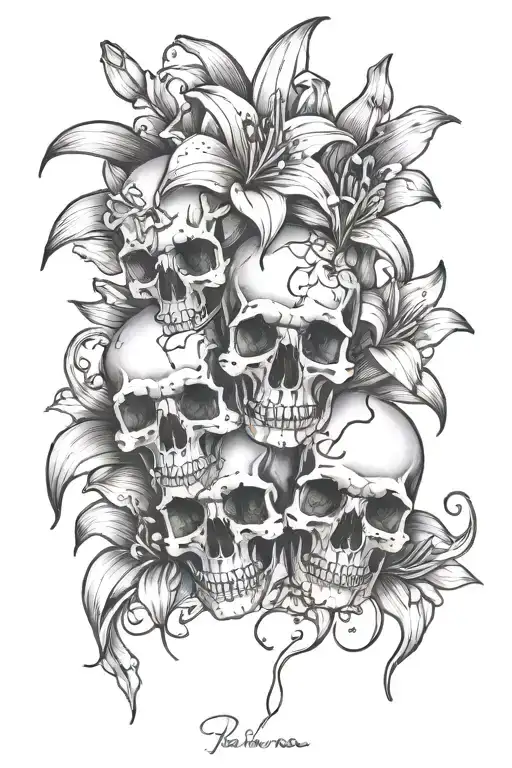 Small Skulls And Lily Flowers