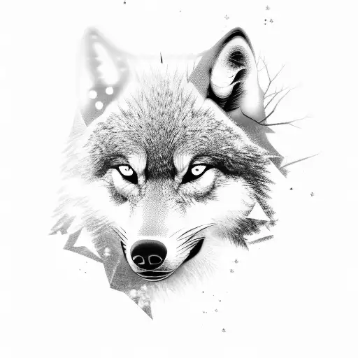 Pine Tree Forest Hiding Wolf Silhouette