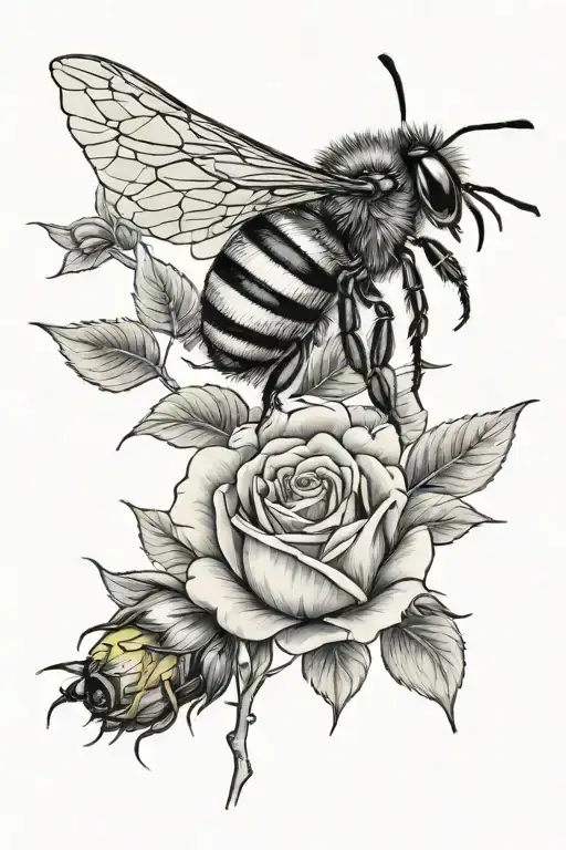 Bee And Yellow Roses