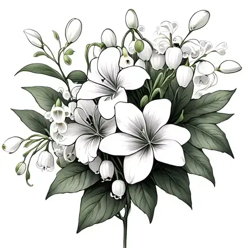 Bouquet Lily Of The Valley And Violets And Honeysuckle