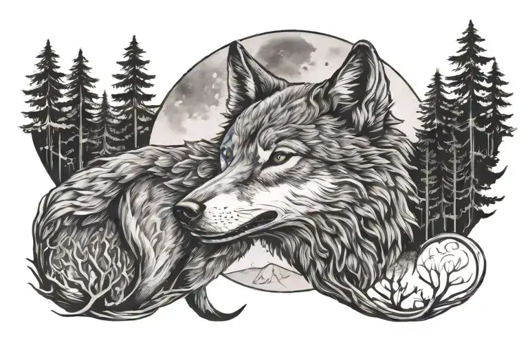 Forest Wolf Moon Is On Top Around The Hand