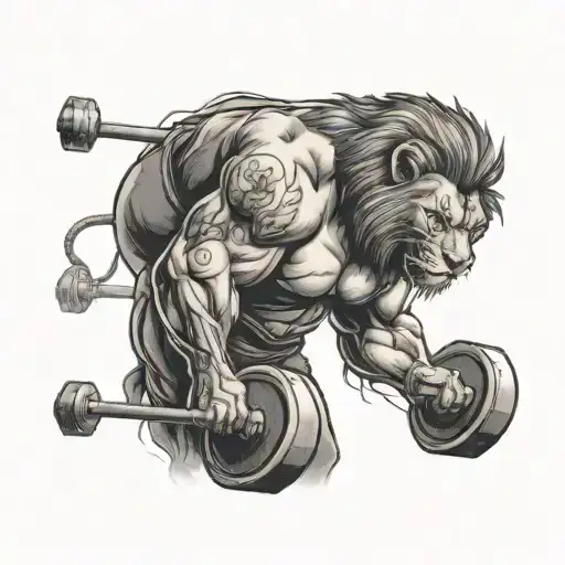A Construction Worker Lifting Weights With A Lion Tattoo On His Arm