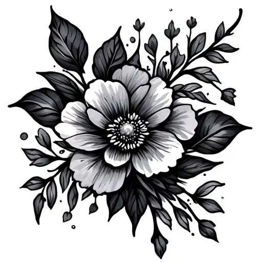 Fine Line Cross With Flowers