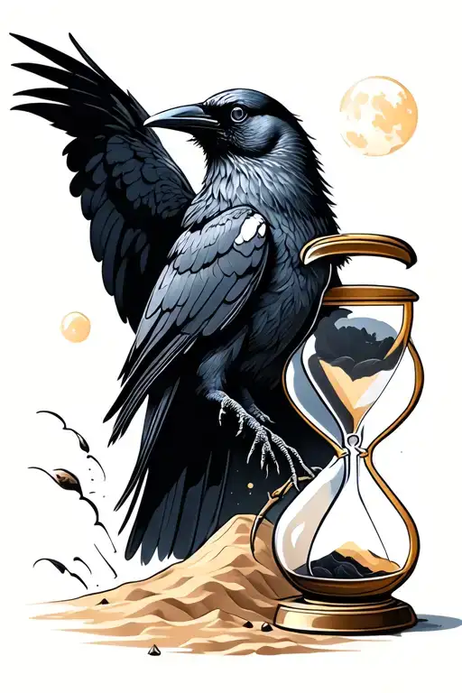 Crow And Hour Glass With Sand