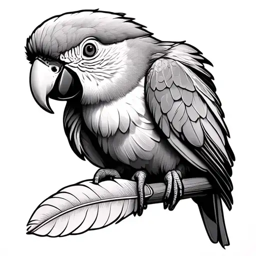 Parrot Holding Feather