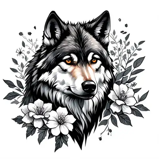 Wolf And Flowers
