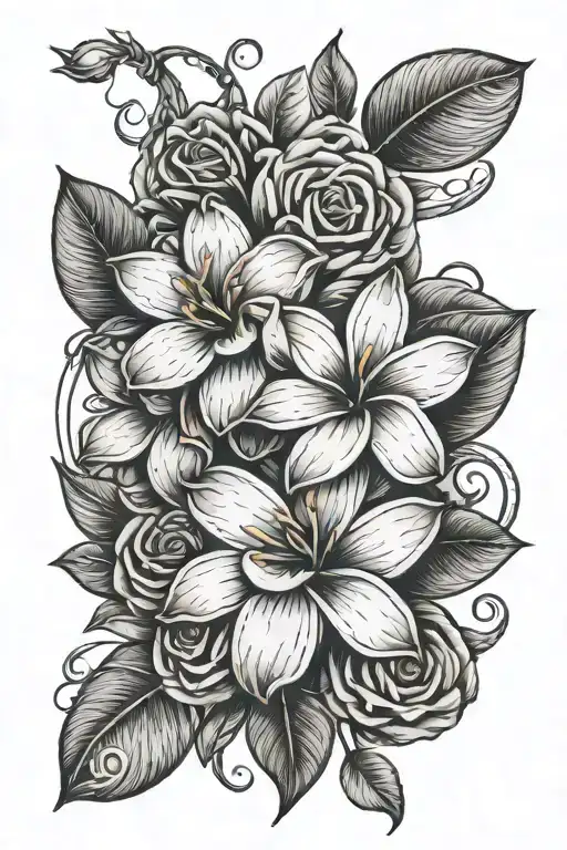 Plumeria With A Rose Wrapped Around It Like A Hug With Rose Vines Coming Across