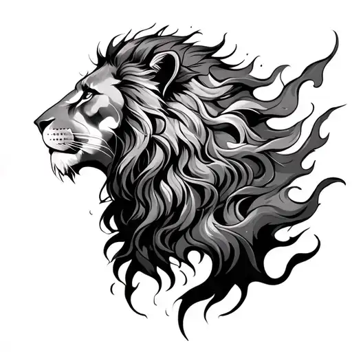 Minimal Lion Woman In Flames Tattoo On Shoulder