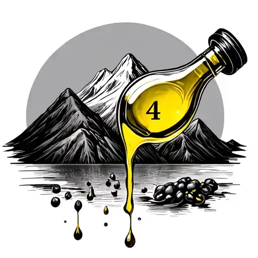Olive Oil Bottle Dripping Over Mountain With The Number 4 Showing