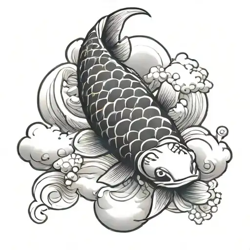 Koi Fish With Cloud Background