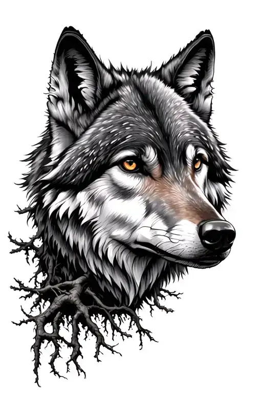 Wolf Blended Into A Forest And Roots Going To The Wrist