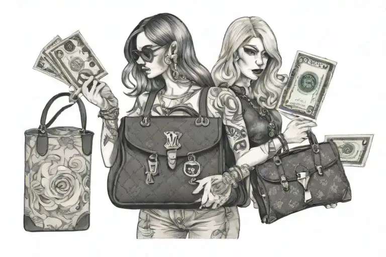 Gucci And Louis Vuitton With Money Bag Girl Holding