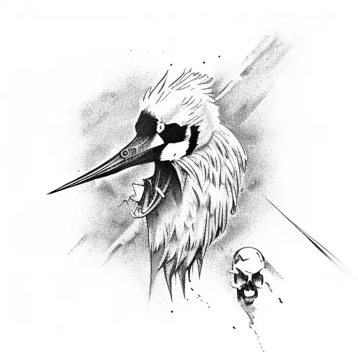 Angry Crane Bird Hunting The Skull