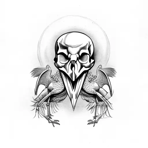 Stork Holding A Skull Tattoo