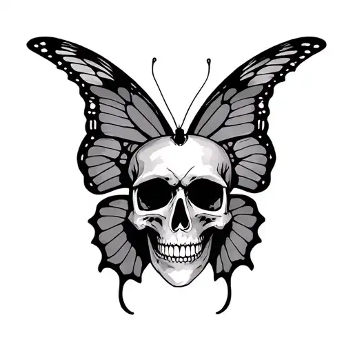 Skull And Butterfly Wings Tattoo