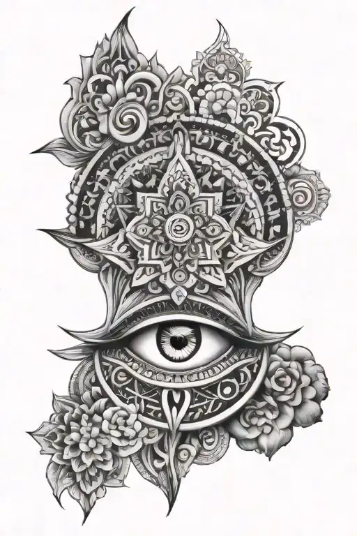 Mandala Half Axis Left Outer Eye Temple Region Black And White Symmetrical
