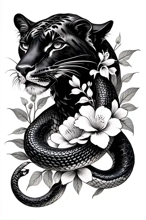 Snake And Panther With Flowers