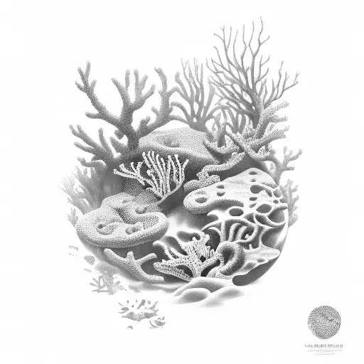 A Black-grey Tattoo Of A Music Sheet Merging Into A Coral Reef