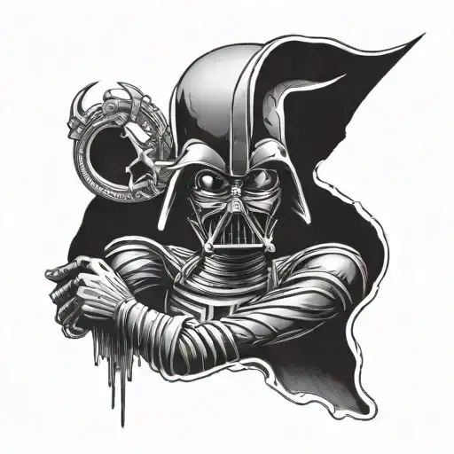 An Alien With The Head Of Darth Vader And On The Right Hand A Peace