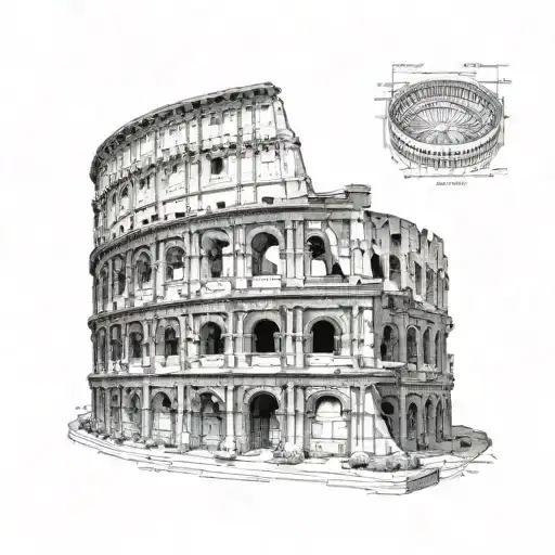 An Engineer's Blueprint Design Of A Roman Colosseum With Marllei-ann's Portrait Inside