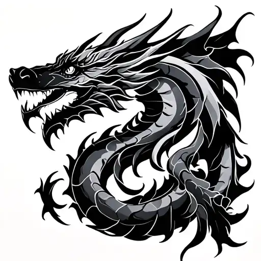 Dragon Intertwined Minimalist Silhouette