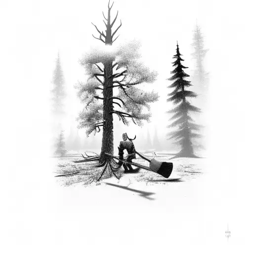 Lumberjack Axe With Oak Tree Nordic Style