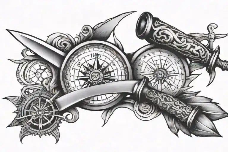 Chefs Knife And Compass Intertwined