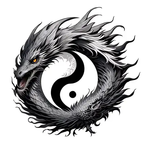 Ying And Yang Dragon Phoenix Color