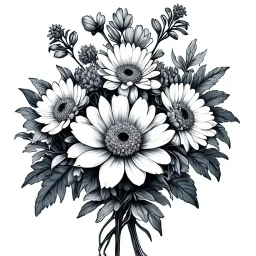 Larkspur And Chrysanthemum Bouquet Fine Line