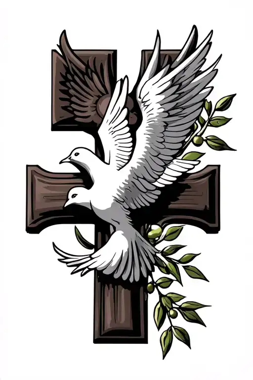 Catholic Cross With Dove Carrying An Olive Branch